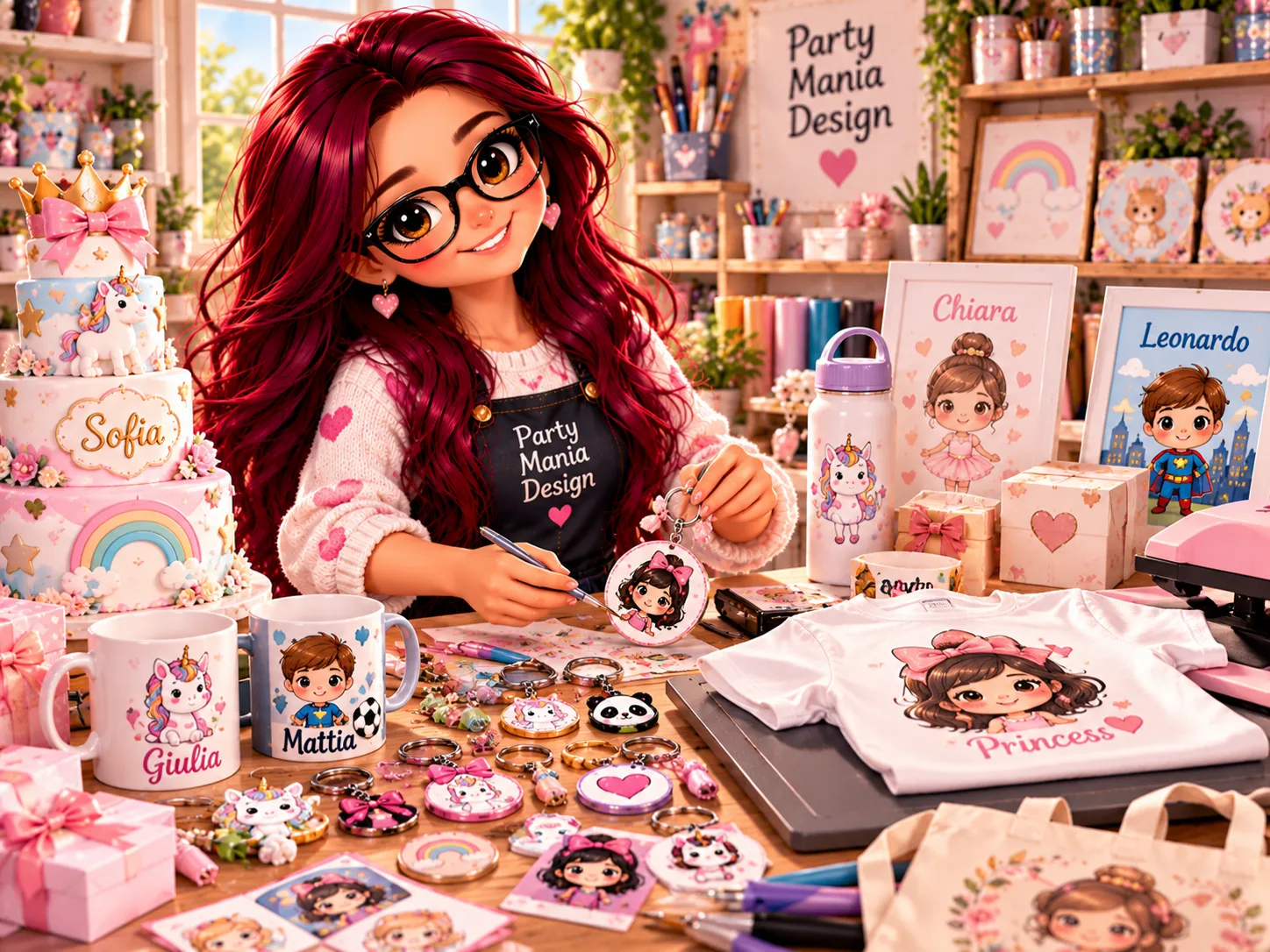 Immagine cartone animato con ragazza con tazza personalizzata